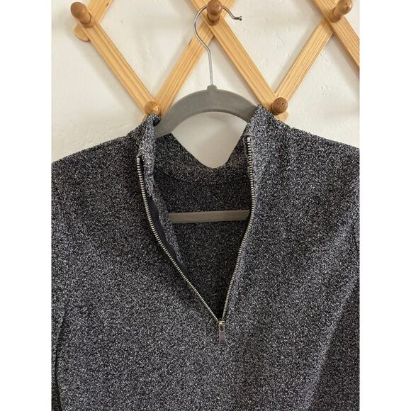 Zara Top Women's Small Black Gray Speckle Long Bell Sleeve Mock Neck Blouse - Picture 6 of 7